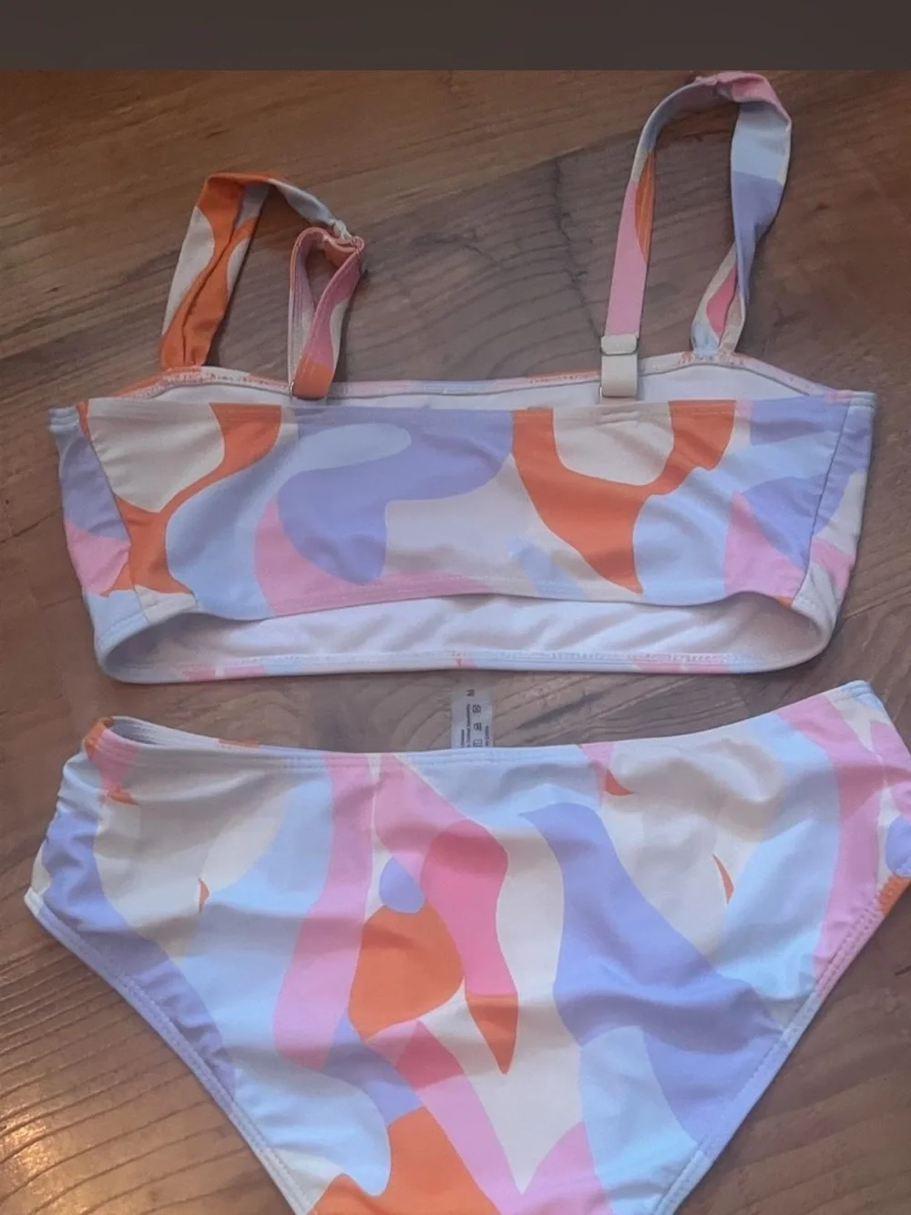 SHEIN White Bikini Set with Orange, Pink & Lavender Swirl Print